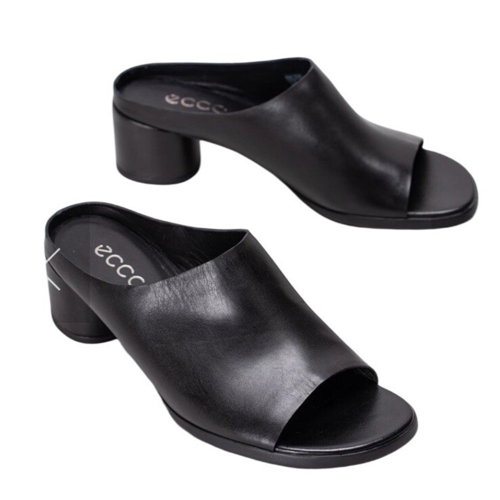 ECCO Shape 35 Block Sandal Mules Black‎ Leather Open Toe Slides Womens 10-10.5